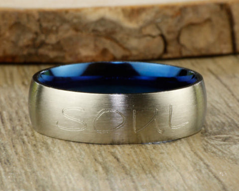 Handmade Blue Customized Matte Wedding Band, Men Ring,