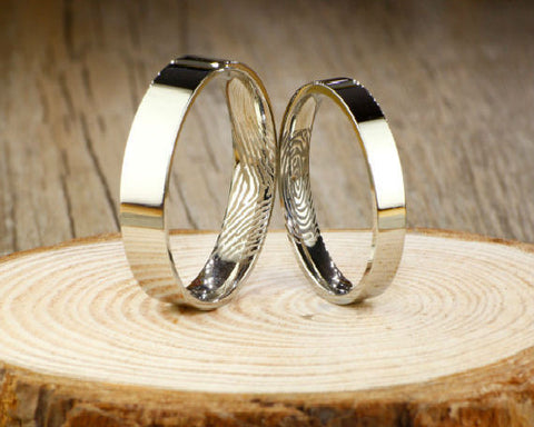Your Actual Finger Print Rings, Handmade Flat Polish Your Finger Print Rings, Matching Wedding Bands, Couple Rings Set, Titanium Rings Set