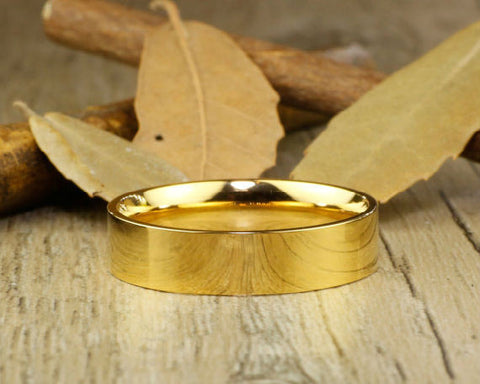 Handmade Gold Titanium Flat Plain Matching Wedding Band, Women Ring, Couple Ring, Titanium Ring, Anniversary Ring