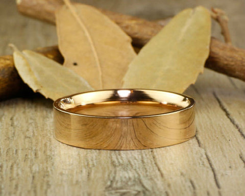 Handmade Rose Gold Flat Plain Matching Wedding Band, Men Ring, Couple Ring, Titanium Ring, Anniversary Ring