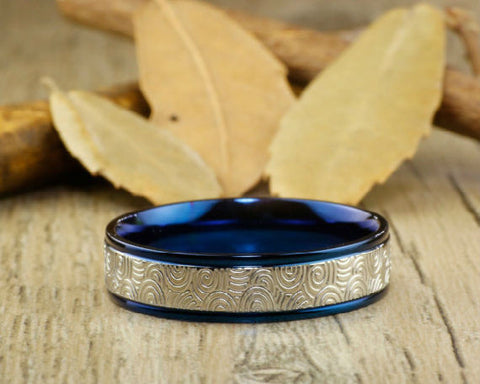 Handmade Blue Wedding Band, Men Ring, Couple Ring, Titanium Ring, Anniversary Ring, Promise Ring